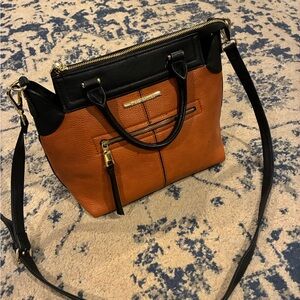 Two-Tone Black and Brown Leather Steve Madden Tote with Shoulder Strap